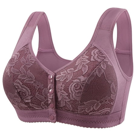 Sentmoon Bras for Women Wirefree Oversize No Underwire Sports Bras for Women Comfort Front Closure with Snaps Push up Seamless Lace Bra Womens Casual for Dating Outfits Purple 38/85