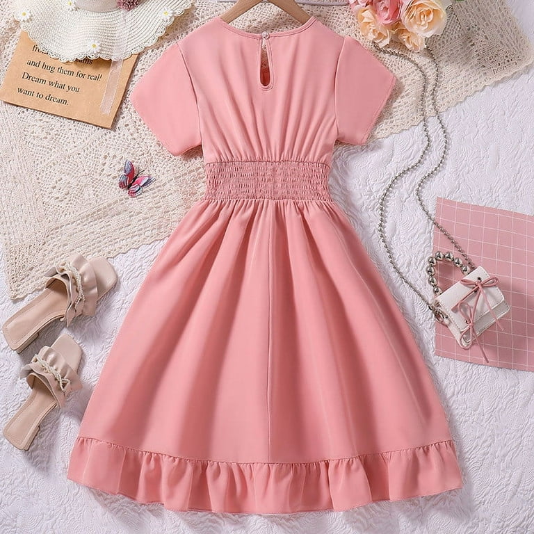 Peaskjp Baby Girls Dresses Girls Chiffon Dress Pom Poms Flowy Babydoll Party Dress Kids Casual Loose Swing Dresses Red 8 9 Years Infant Girl s