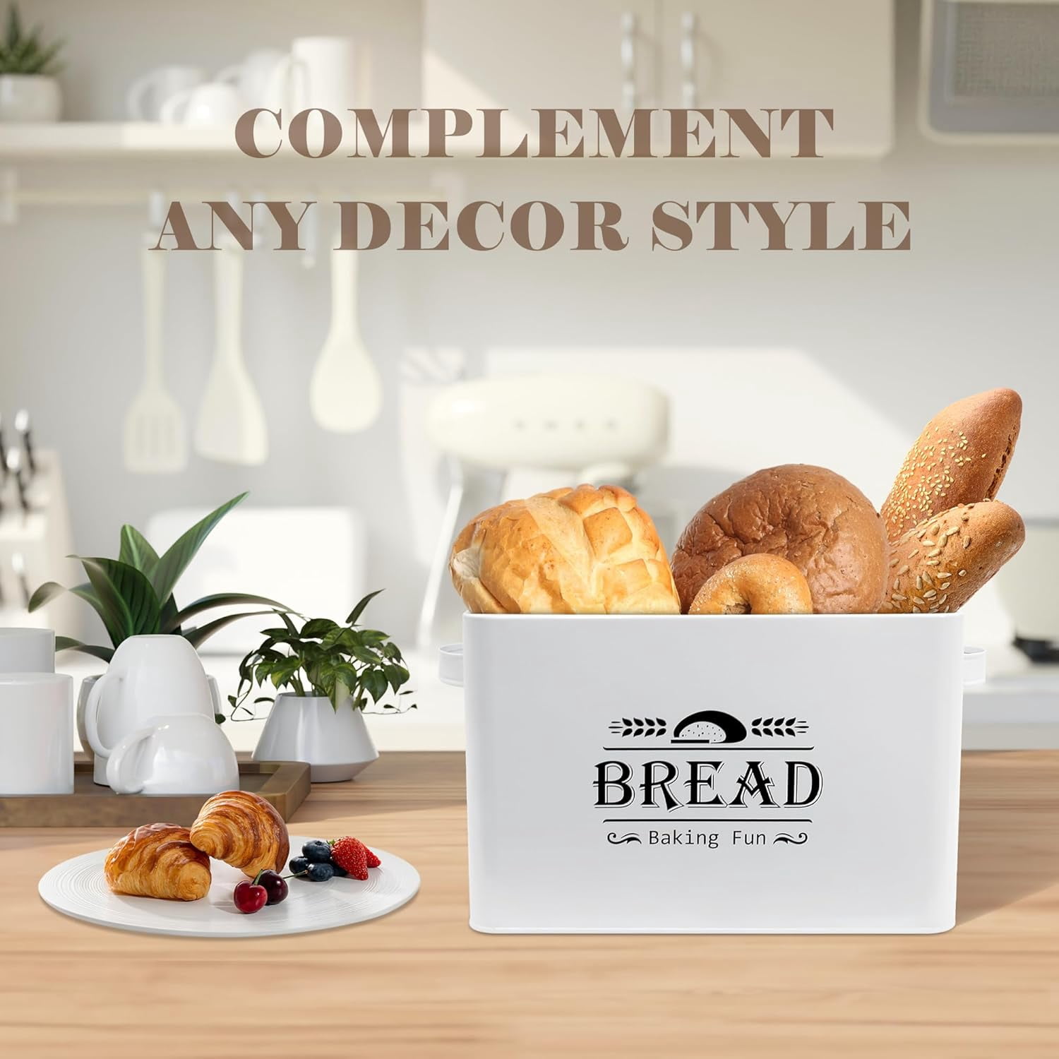 AuldHome Retro Kitchen Countertop Bread Box; White Enamelware