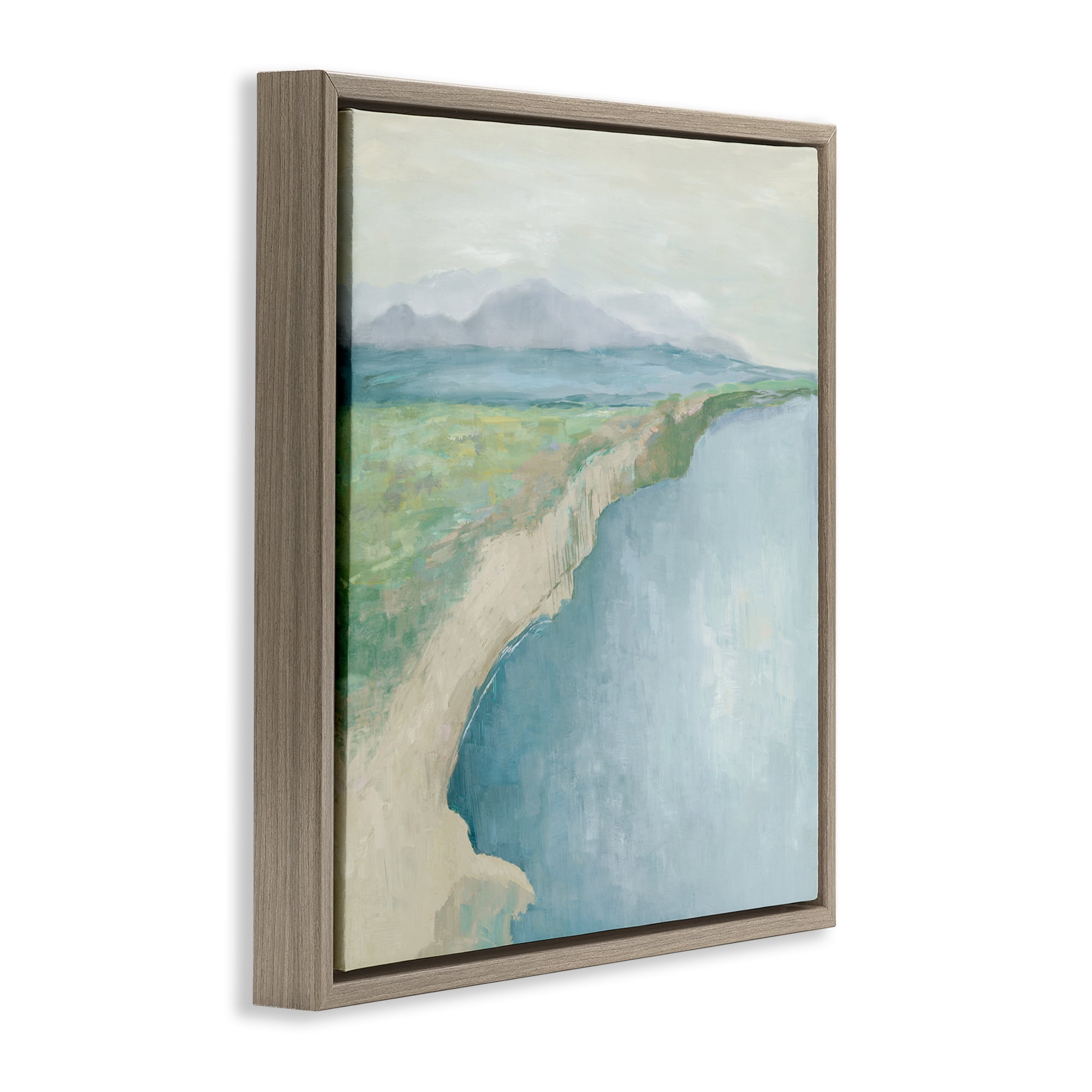 Stupell Industries Curving Shoreline Landscape Nautical & Beach Painting Brown Floater Framed Canvas Art Print Wall Art, 18 x 18
