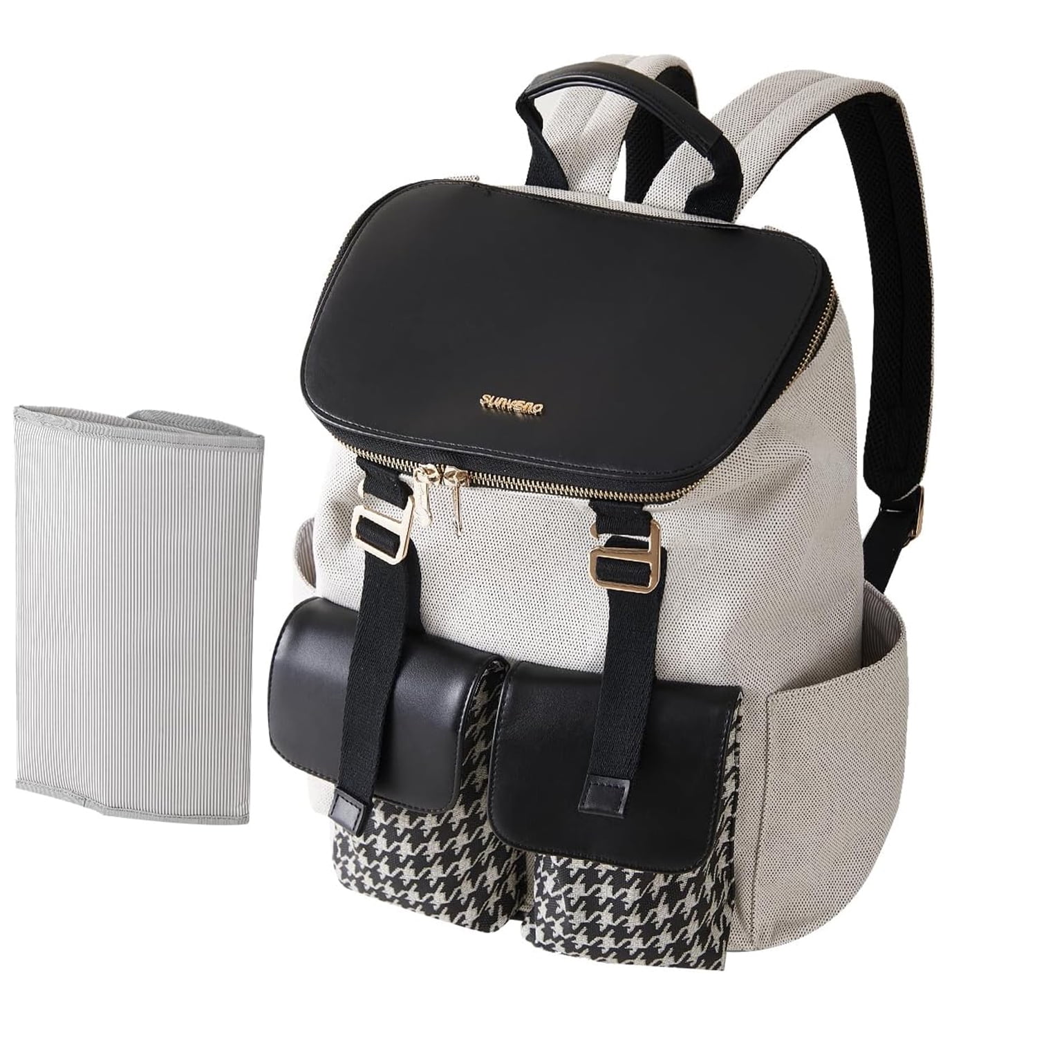 Sunveno Houndstooth Backpack Stylish Diaper Bag with Changing Pad