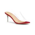 thumbnail image 1 of BLISSFUL STEP Sandales à Talons Aiguilles à Bride Transparente pour Femmes Rouge 6, 1 of 7