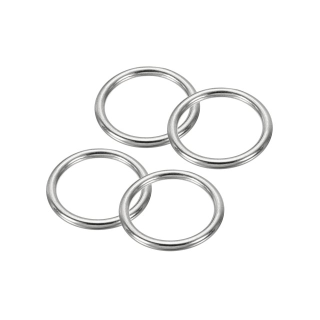 Unique Bargains 1.6" Seamless Metal O Rings, 4 Pack 304 Stainless Steel O-Ring Solid Round Rings for Macrame, DIY Craft, 5x40mm