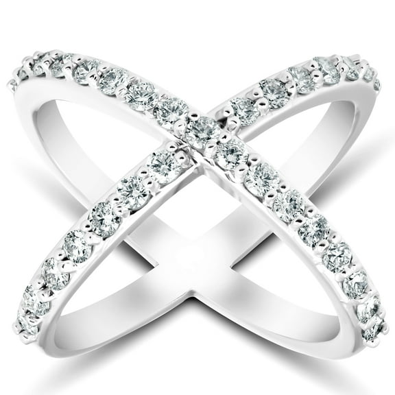 Pompeii 1 Ct Diamond X Ring Wide Womens Fashion Designer Band 14k White Gold (H/I,I1-I2)