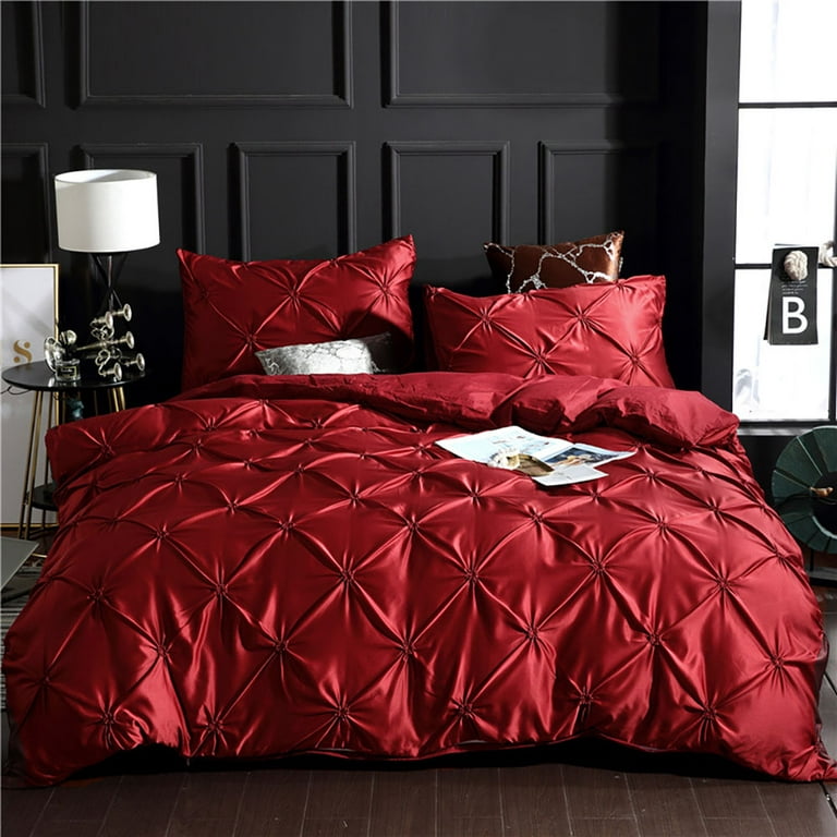 Goory Premium 3 Pieces Duvet Cover Simulated Silk Bedding With 2 Quilt Sets Modern Bedspread Wine Red 3 Pieces - Walmart.com