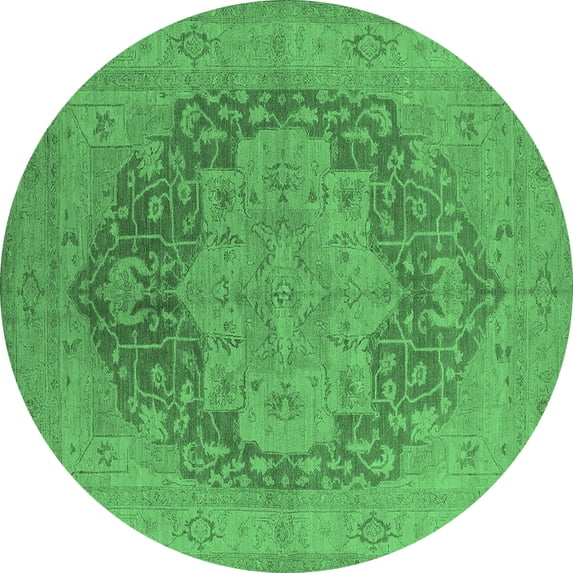 Ahgly Company Indoor Round Oriental Emerald Green Industrial Area Rugs, 7' Round