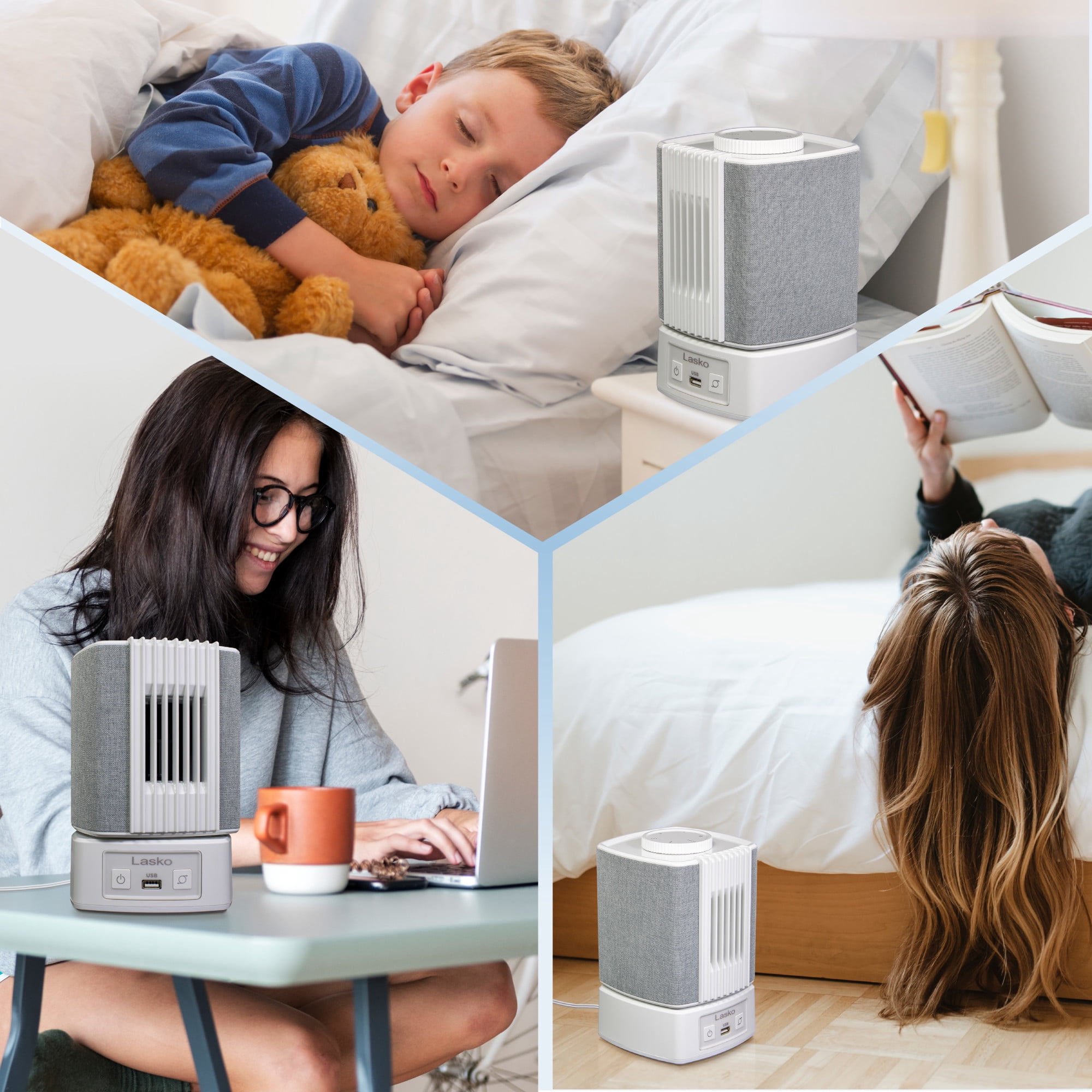 Lasko 8" SlumberBreeze 2-in-1 Personal Fan with White Noise, White, SB101