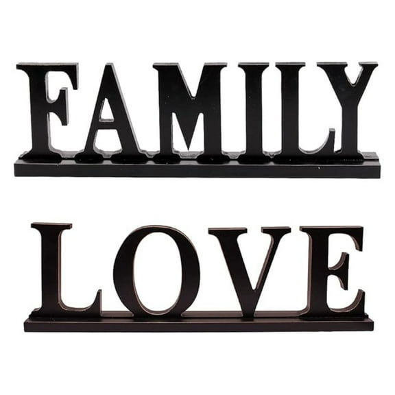 Black Wood Family Love Sign Standing Block Letters Sign Rustic Freestanding Wood Word Decor Decorative Family Love Table Sign Cutout Word Art Family Love Shelf Decor (Black Family Love Sign)