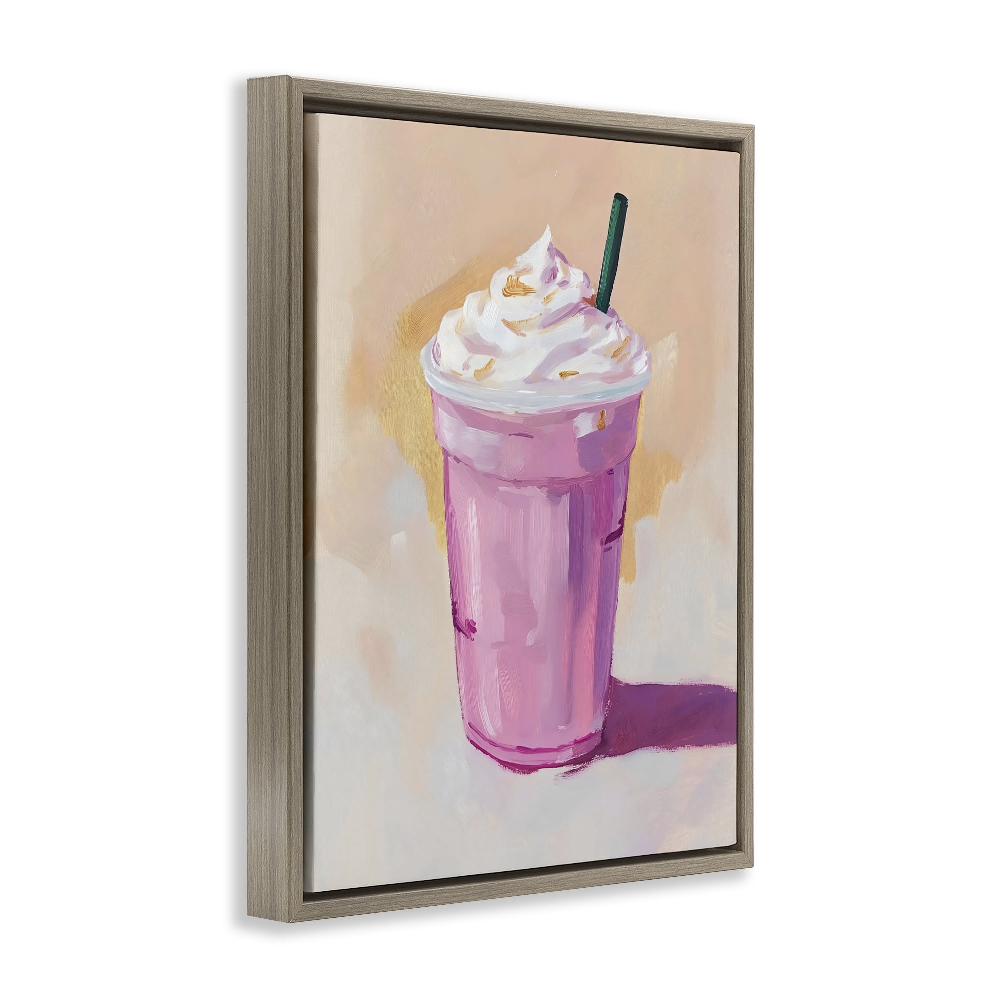 Stupell Industries Pink Strawberry Shake Brown Framed Floater Canvas Wall Art, design by The Prints Vibe