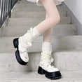 thumbnail image 3 of Jxzom White Leg Warmers with Bow and Fur Balls, Y2K Rib Knit Boot Socks, Harajuku Cutecore Leg Warmers for Women, 3 of 7