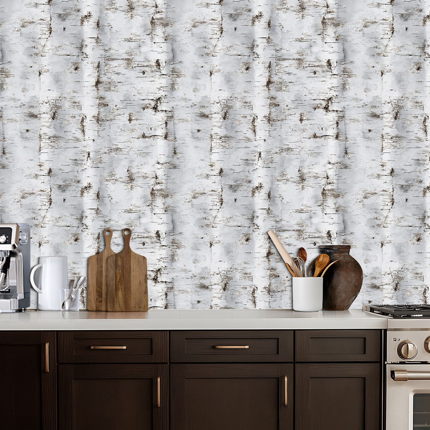 Peel and Stick Wallpaper 17.7in x 9.8ft Rustic Forest White Birch Tree Bark Natural Rustic Details Contact Paper Vinyl Waterproof Self Adhesive Wall Paper for Bedroom Shelf Cabinet Renter Friendly