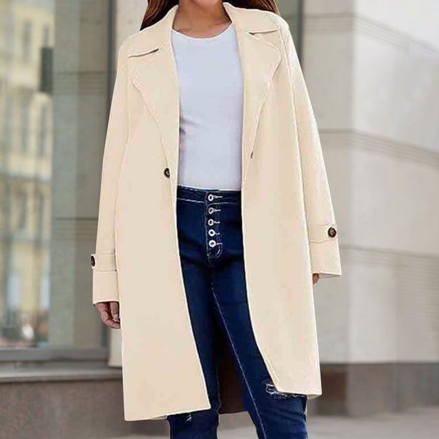 IMENGL Manteau d'Hiver à Manches Longues à Revers pour Femme, Beige m, Taille M-3TG