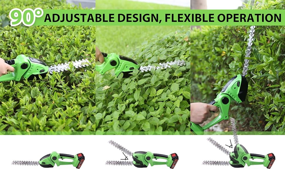 Cordless Hedge Trimmer, 2-in-1 Mini Hedge Trimmer Cordless & Grass Shears, 24V Battery Operated Shrubbery Trimmer Handheld Electric Grass Trimmer with 2 Rechargeable Batteries and Charger