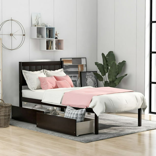 Twin Size Bed Frame Platform Wood, Dimension Of Twin Size Bed Frame