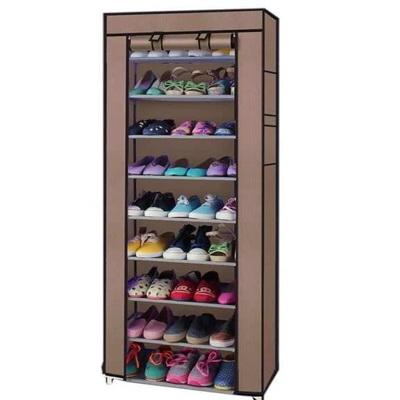 Zimtown 10-Tier Portable Shoe Cabinet Shoe Rack Shoe Shelf 27 Pairs Shoe Storage Organizer with Nonwoven Fabric Cover, Coffee