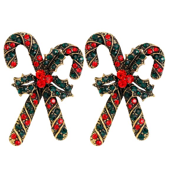CIMAXIC alloy brooch 2Pcs Christmas Candy and Crutch Shaped Brooch Gifts Metal Trendy Christmas Crutch Brooch(Golden),1.69"X1.18"X0.39"