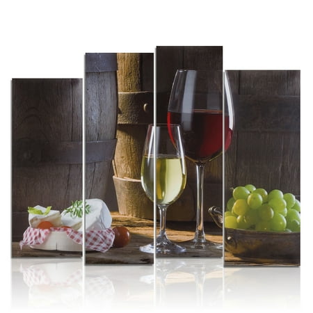 Gifts And Home Decor Modern Abstract 4Pcs/set Canvas Art Oil Painting Picture Print Wall Decor Christmas Gift Unframed Red Wine Dessert Fruit ()
