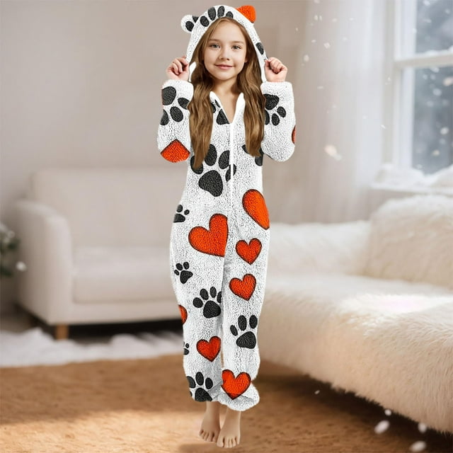 Cowsor Combinaison Pyjama à Capuche Tendance pour Filles - Manches Longues Doublées en Molleton, Matière Chaude et Douce, Design Décontracté pour Dormir et les Journées Paresseuses Automne Hiver