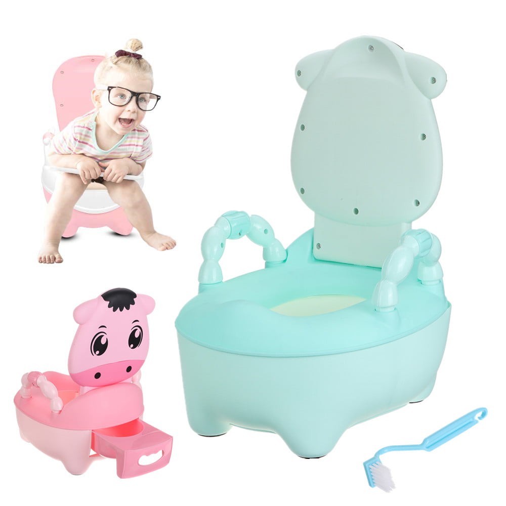 Daliuing Baby Potty Cute Cow Cartoon Toilet Seat Portable Drawer-Type Urinal Training Seat Comfortable Foldable Toddler Toilet Trainer Safe Potty Bowl with Handle for Children 1-7 Year-old