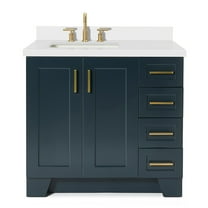Ariel Taylor 37 In. Left Offset Rectangle Sink Vanity With White Quartz Countertop In Midnight Blue