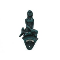 Hampton Nautical Seaworn Blule Wall Mounted Mermaid Bottle Opener 6"-Vintage Cast Iron Decor-Sea Life