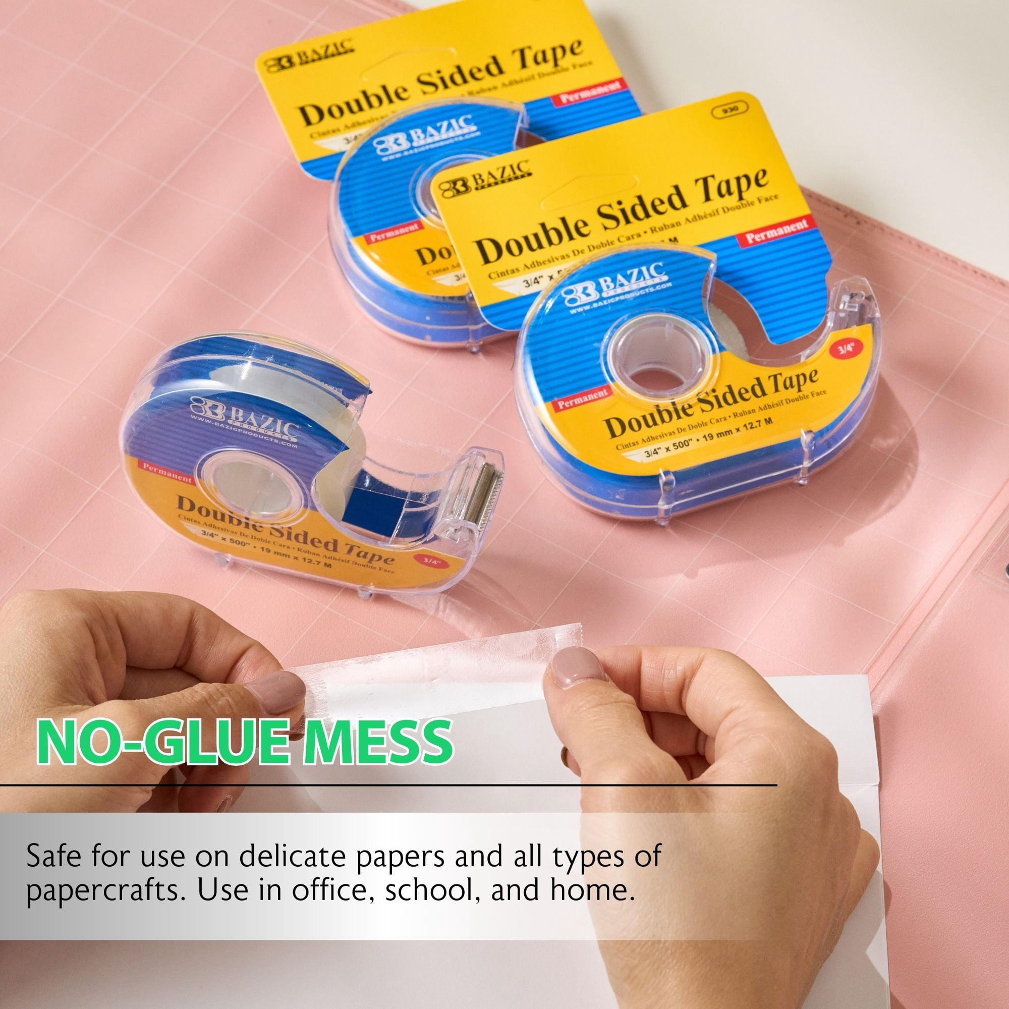 BAZIC Double Sided Tape w/ Dispenser 3/4"x500", 24-Pack