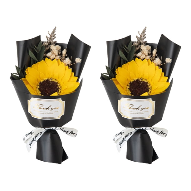 Mini ramo de rosas falsas de girasol, pétalos de flores de jabón hechos a mano, decoración floral artificial, regalo romántico de aniversario, cumpleaños para mujeres, esposas y madres.