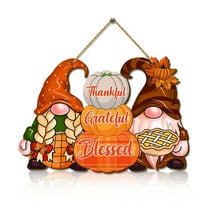 Zmeidao Thanksgiving Blessings Door Sign, Gnome Hanging Sign Wood Vintage Autumn Door Decorations Rustic Pumpkin Wall Plaque for Thanksgiving Harvest Autumn Porch Decor