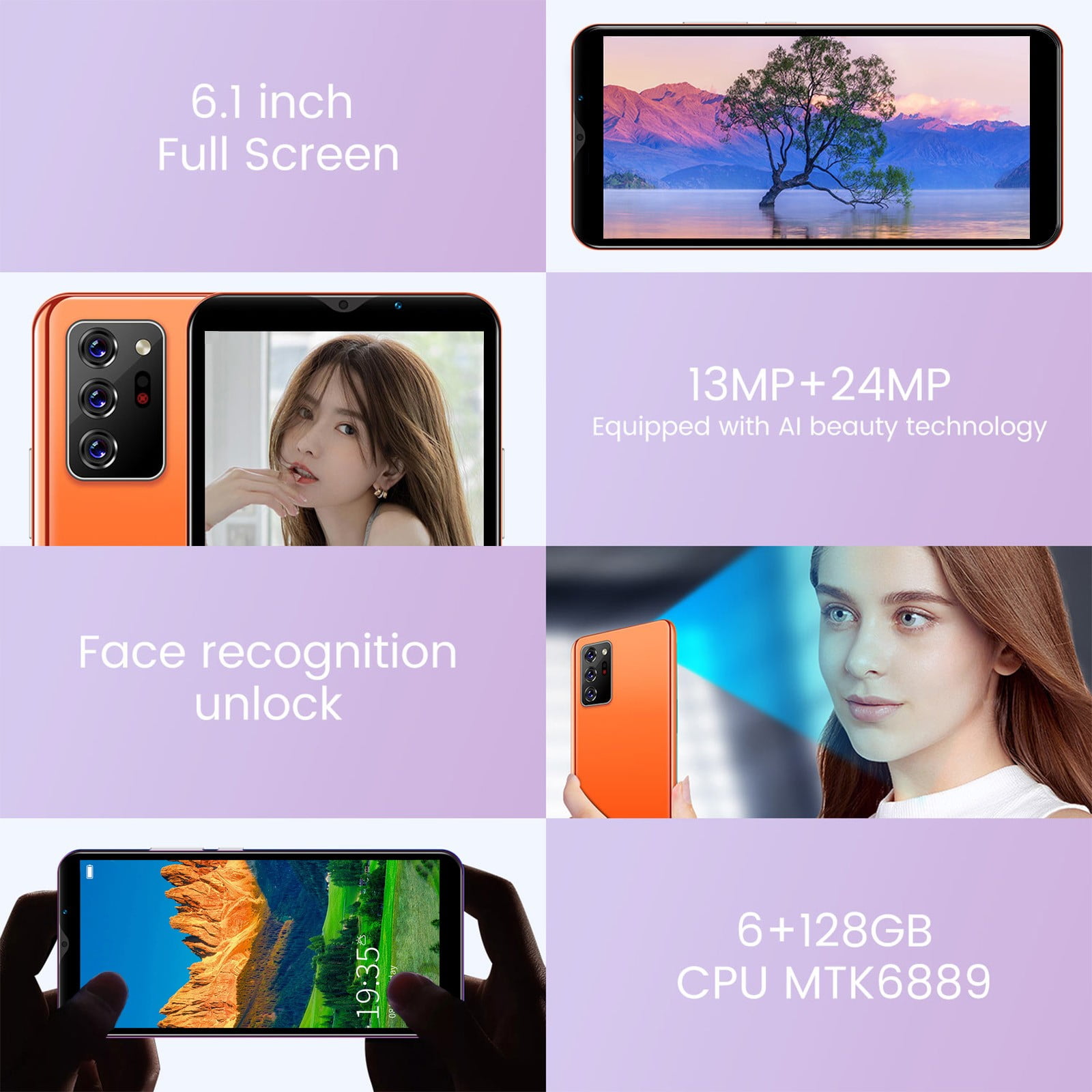HOMBOTI Smart Phone Clearance Smartphone Straight Talk Smart Phone 8GB 6.1 Inch Screen Mobile Phone Sim Facial Unlock Game Music Phone Android System Smartphones