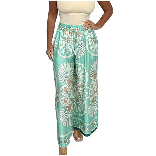 Birdeem Pants for Women Womens Summer Printing Fallow Elastic Waist Drawstring Length Pants