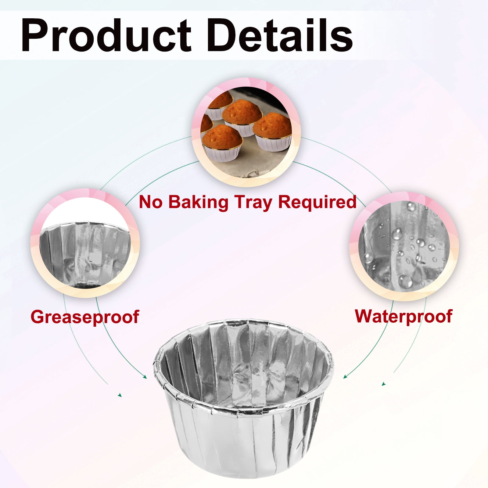 Unique Bargains 50Pcs Double-sided Aluminum Foil Cupcake Liners with Lids Silver 2.76"