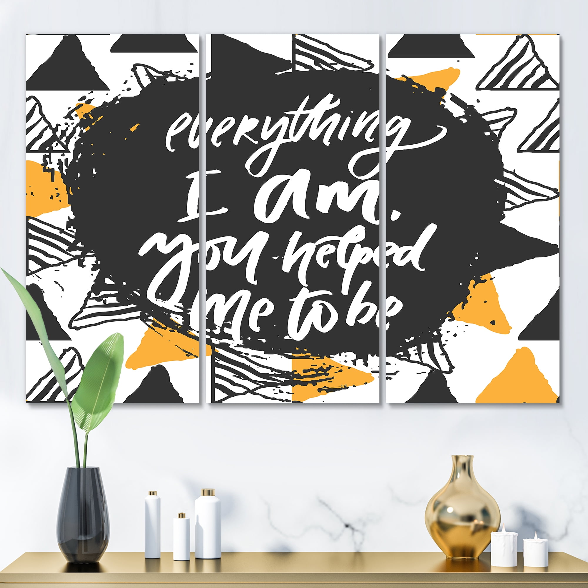 Designart ' Everything I Am You Helped Me To Be On Triangle Pattern ' Mid-Century Modern Canvas Wall Art Print