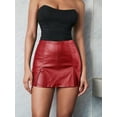 thumbnail image 6 of Women's Rave Punk Pink High Waist Stretchy Split Hem PU Leather Clubwear Skinny Mini Skort, 6 of 6