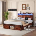 thumbnail image 2 of Jopath Full Size Bed Frame with Storage Headboard, Footboard Storage Compartments and LED Lighting, Metal Platform Bed Frame for Teen and Adult Brown, 2 of 9