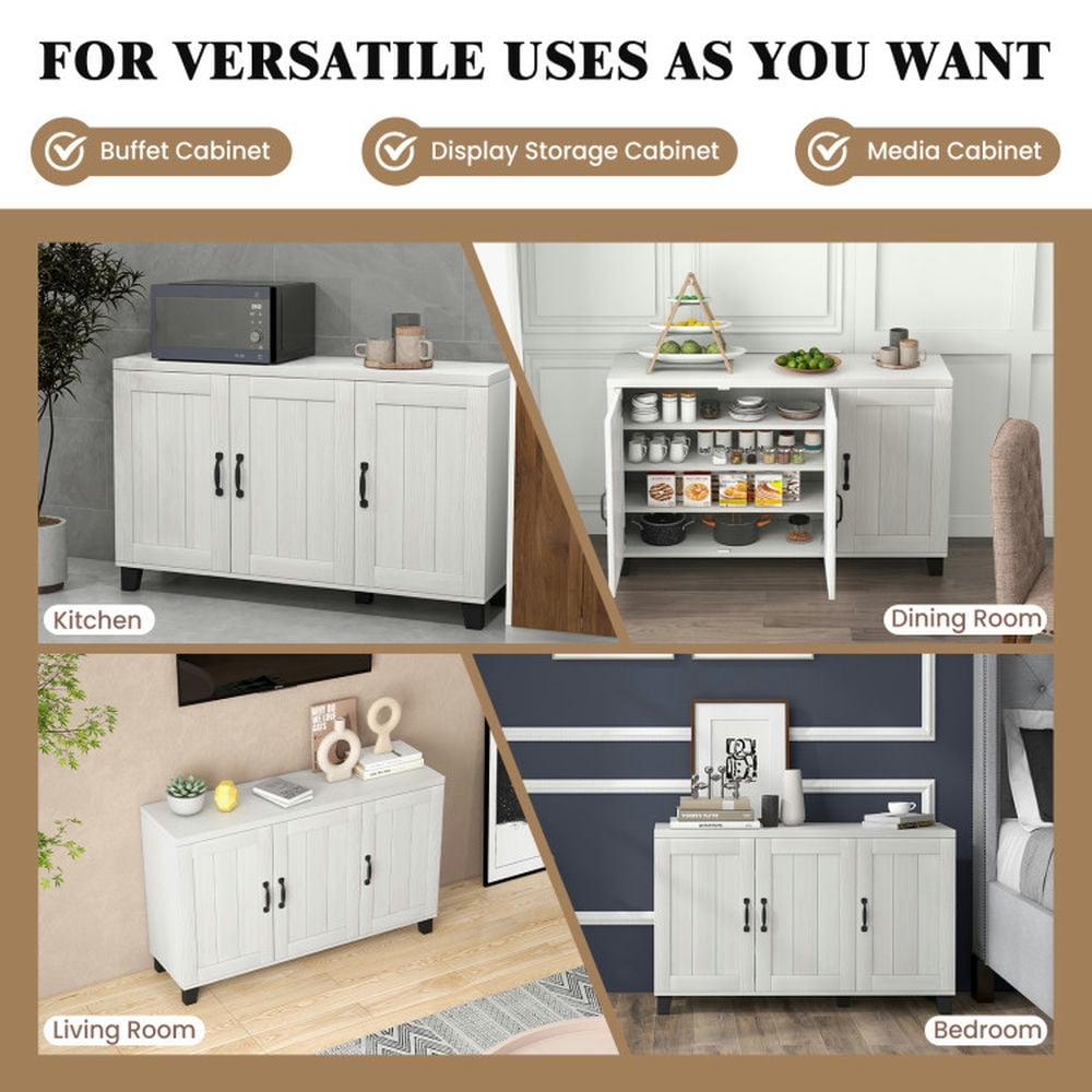 Finihen Kitchen Storage Cabinet, Buffet Sideboard, 3-Door Buffet Sideboard with Adjustable Shelves and Anti-Tipping Kits, for Dining Room, Kitchen, Living Room, White Wash Finihen Kitchen Storage Cabinet, Buffet Sideboard, 3-Door Buffet Sideboard with Adjustable Shelves and Anti-Tipping Kits, for Dining Room, Kitchen, Living Room, White Wash