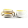thumbnail image 3 of Stoneware Dinnerware Set 18pcs, Coupe Shape - White/Yellow, Service for 6 - Plates, Bowls - Microwave & Dishwasher Safe, 3 of 7