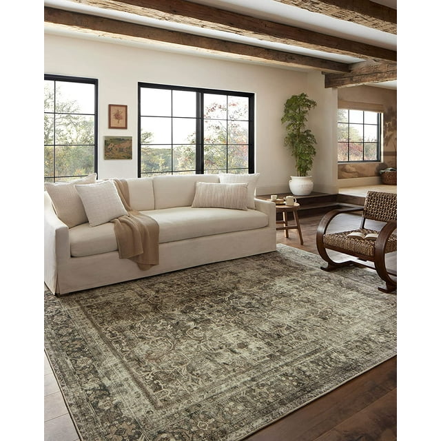 Magnolia Home by Joanna Gaines x Loloi Sinclair SIN-01 Collection Machine Washable Pebble/Taupe 18" x 18" Sample Rug