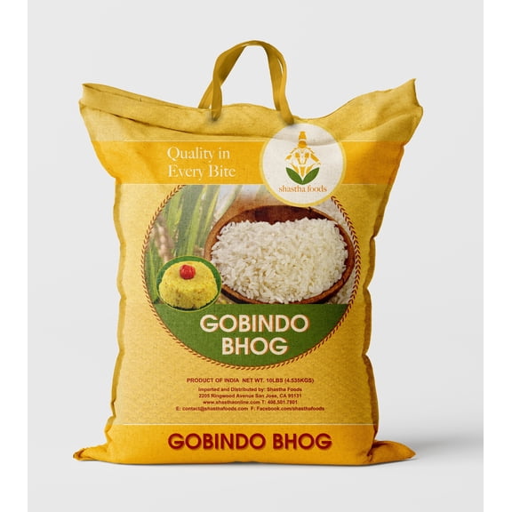 Shastha Foods Gobindo Bhog Rice, 10 lbs (4.54 kgs) (pack of 1), Gluten-Free Aromatic Rice