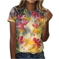 thumbnail image 2 of T-shirts d'Été pour Femmes Grande Taille, Hauts Décontractés Amples à Imprimé Floral, Col Ras du Cou, Manches Courtes Imprimées, T-Shirt à Col en V pour Femmes en Liquidation, 2 of 8