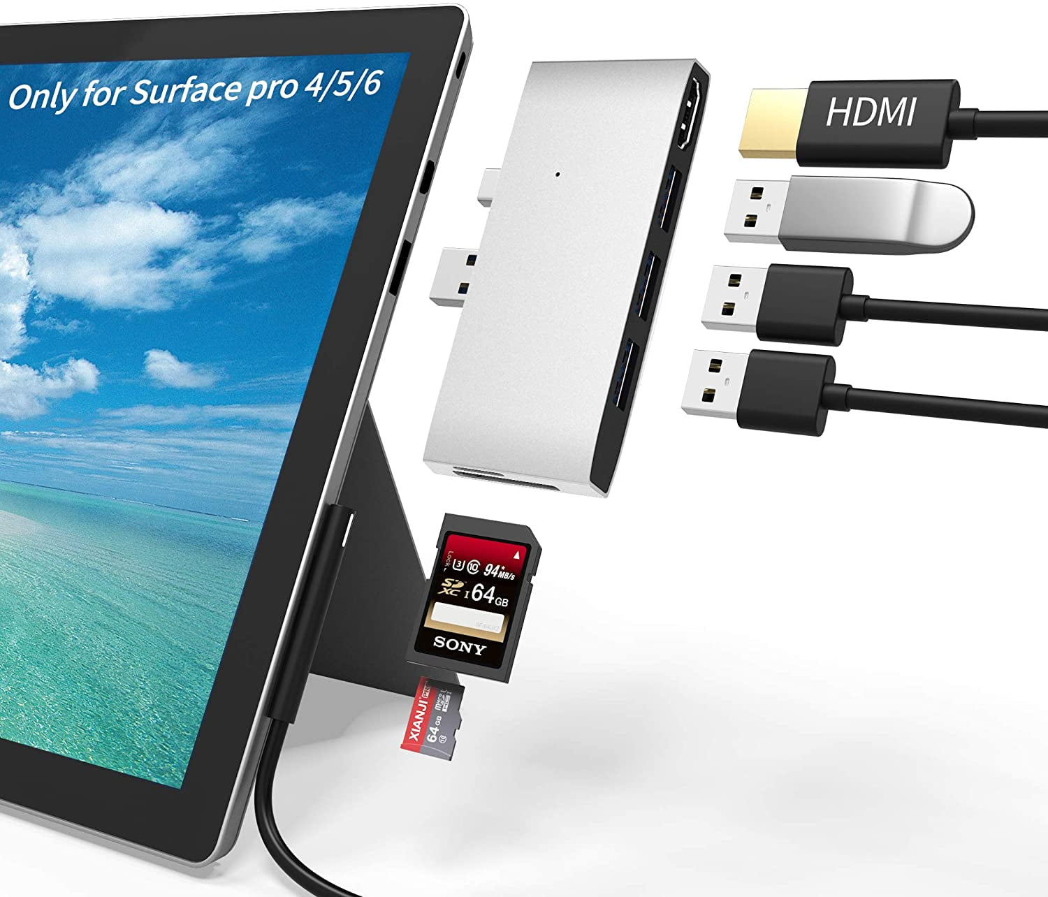 Surface Pro Dock for Surface Pro 4/Pro 5/Pro 6 USB Hub Docking Station with  Gigabit Ethernet, 4K HDMI VGA DP Display, 3xUSB 3.0, Audio Out, USB C