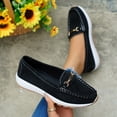 thumbnail image 4 of Women's Wedge Suede Loafers Low Cut Casual Wide Width Tennis Shoes Metal Chain Comfortable Non Slip Walking Sneakers Black Size 8.5, 4 of 5