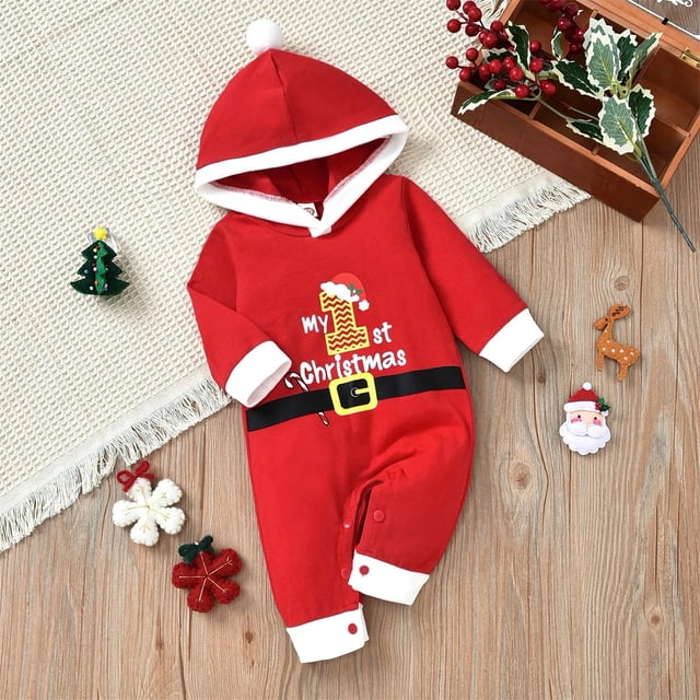 Peleles para niños y niñas, disfraz de Año Nuevo para bebés, monos rojos de Papá Noel y sombreros, 2 uds., trajes de algodón para recién nacidos de 0 a 24 meses