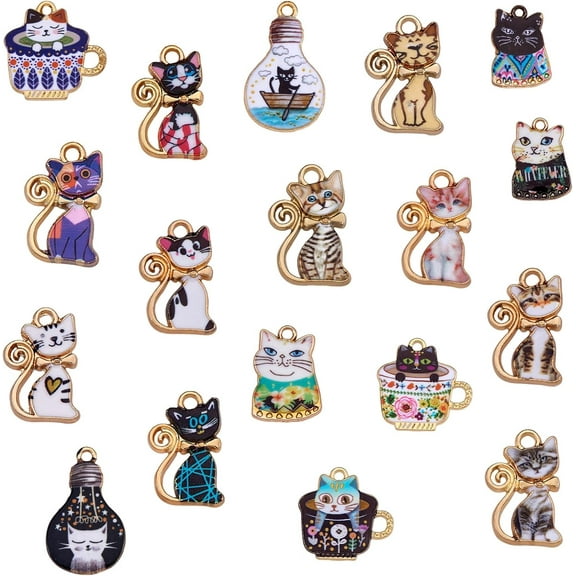 18 Pieces Cat Alloy Charm Pendant Mixed Color Cute Cat Charms Alloy Animal Pendant for Jewelry Necklace Bracelet Earring Making Crafts