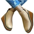 thumbnail image 2 of HaiMao Women's Fashion Leather Boots ,Ankle-High Booties,Slip-On Design,Cushioned Low Platform,Wedge Heel Comfort Beige 7(39), 2 of 3