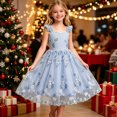 thumbnail image 6 of Girls Tulle Princess Dresses Trendy Embroidery Flower Lace Ruffle Spaghetti Gown for Pageant Wedding Birthday Party Graduation Dance Prom Blue 9-10 Years, 6 of 6