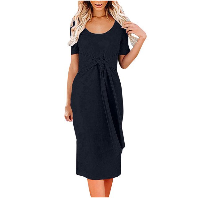 Vestido de vendaje con cuello redondo y manga corta para mujer, informal, para adelgazar Fridja qw4055