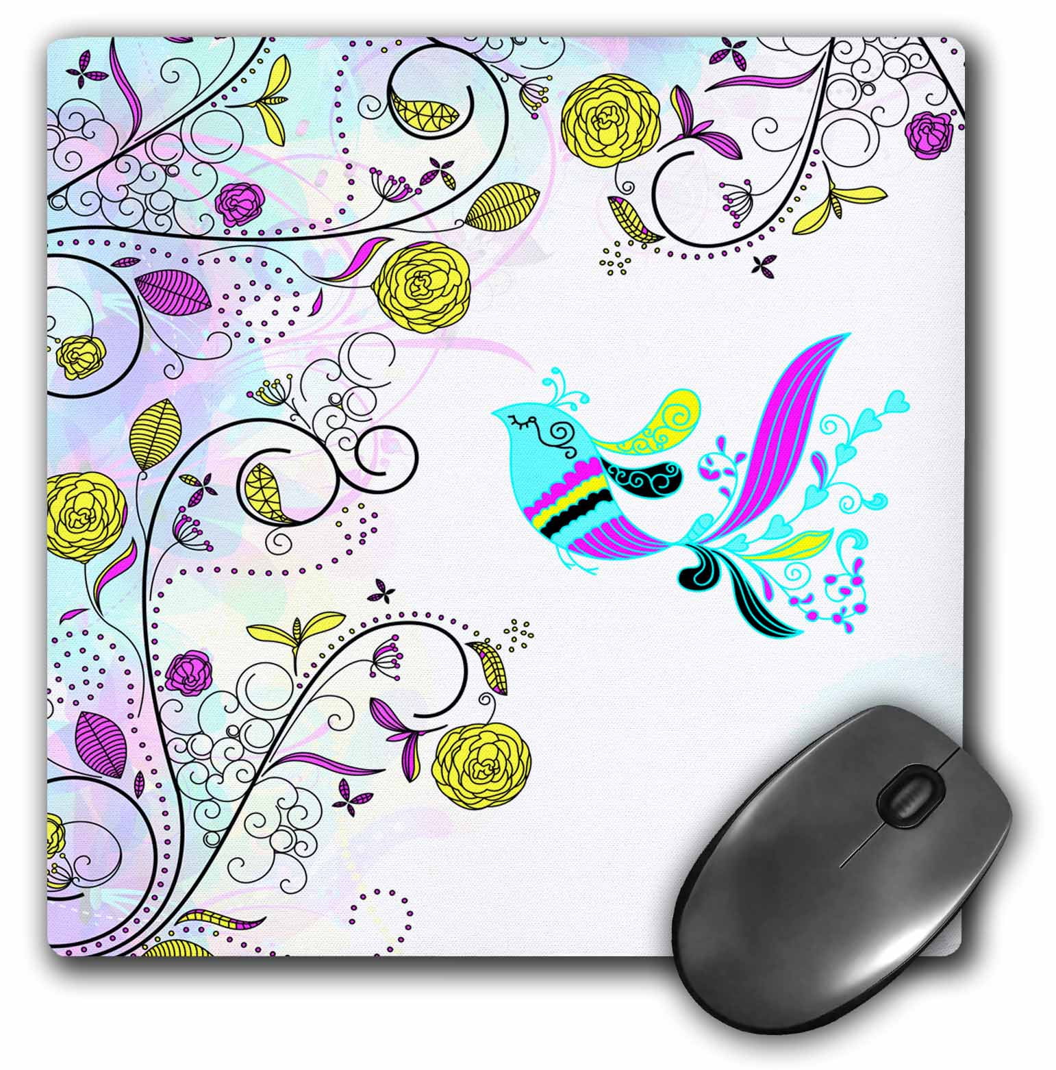 3dRose CMYK Color Scheme Modern Floral Flowers and Ornate Whimsical ...