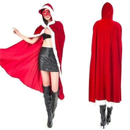 Kid Adult Christmas Hooded Cape Women Children Santa Claus Cloak Girl Boy Fancy Dress Party Robe With Hat Ladies Cosplay Costume Red Mantle Teenager Magician Outfit Dress Up Gown Family Festival Gift