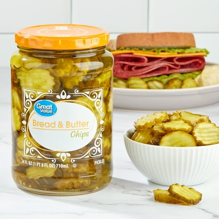 (3 pack) (3 Pack) Great Value Bread & Butter Pickle Chips, 24 fl oz