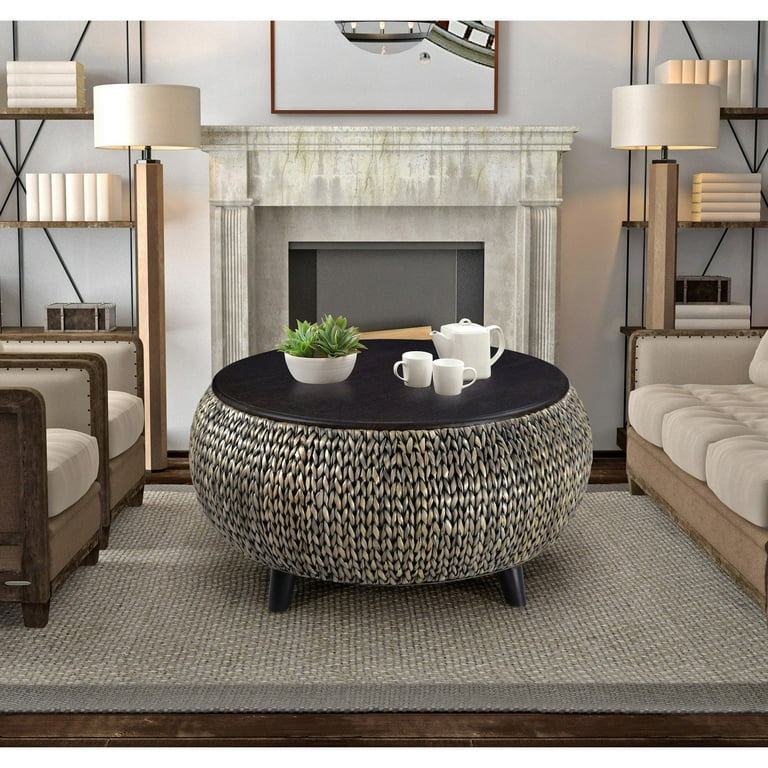 Gallerie Decor Bali Breeze Round Transitional Wood Coffee Table in Natural